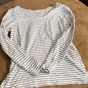 LOFT Gray and White Striped Long Sleeve Tee